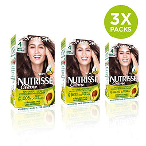 Garnier Nutrisse 4 Dark Brown Permanent Hair Dye, Pack of 3