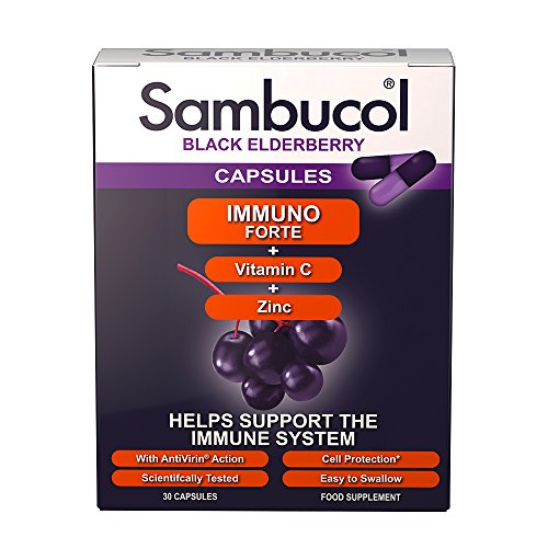 Sambucol Natural Black Elderberry Immuno Forte Capsules | Vitamin C | Zinc | Immune Support Booster | 30 Capsules