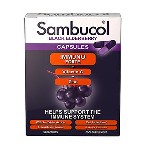 Sambucol Natural Black Elderberry Immuno Forte Capsules | Vitamin C | Zinc | Immune Support Booster | 30 Capsules