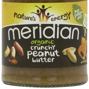 MERIDIAN FOODS - No GM Soya Organic Peanut Butter Crunchy 100% Nuts 280g (PACK OF 6)