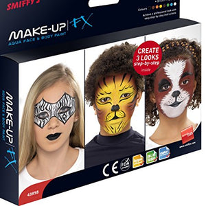 Smiffys Make-Up FX Aqua Animals Kit Includes Eight Colours Brush, Sponge and Step by Step Guide