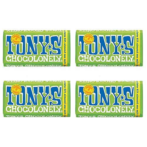 Tony's Chocolonely Vegan Dark Chocolate 180g - 4 Pack, Dark Chocolate Almond & Sea Salt