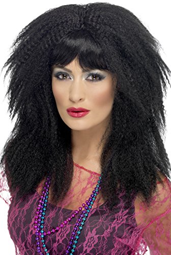 Smiffys 80's Trademark Crimp Wig Layered Long with Fringe - Black
