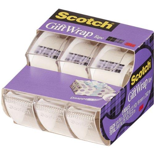 Scotch Gift Wrap Satin Finish Tape, Disappears Flawlessly, 3/4 x 300 Inches, 3 Pack (311)