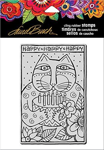 STAMPENDOUS Laurel Burch Cling Stamp, Happy Birthday Cat