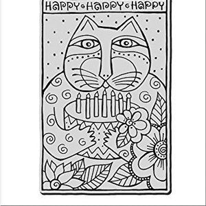 STAMPENDOUS Laurel Burch Cling Stamp, Happy Birthday Cat