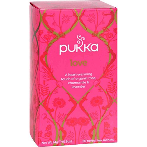 Pack of 6 x Pukka Herbal Teas Love Organic Rose Chamomile and Lavender Tea - Caffeine Free - 20 Bags