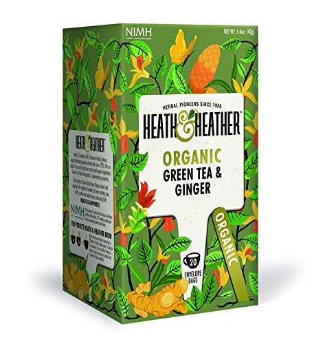 Heath and Heather Organic Green Tea with Ginger Bags, Pack of 6, 20-Count