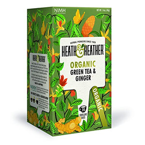 Heath and Heather Organic Green Tea with Ginger Bags, Pack of 6, 20-Count