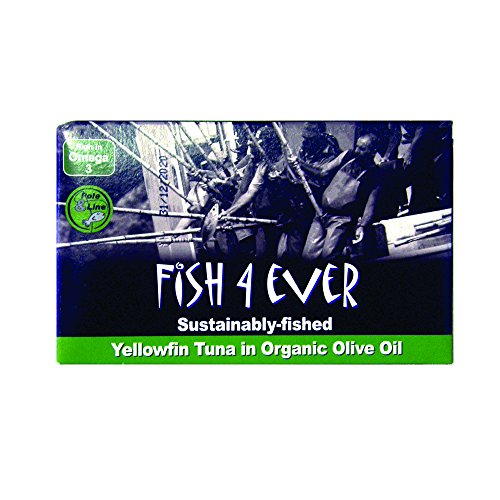 Fish 4 Ever Yellowfin Tuna Fish in Organic Olive Oil 120 g (Pack of 5)