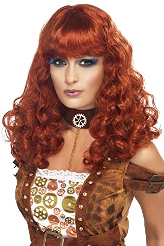 Smiffys Women's Long and Curly Auburn Wig with Bangs, One Size, Steampunk Wig, 5020570357552