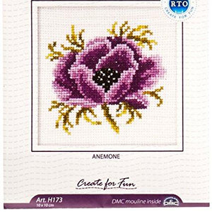 RTO H173 14 Count Counted Cross Stitch Kit, 4 by 4-Inch, Anemone