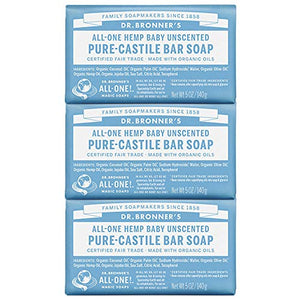 Dr. Bronner's Pure-Castile Bar Soap - Baby Unscented, 5oz. Bars (Pack of 3)