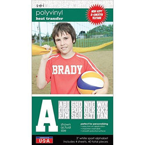 SEI Sport Letter Polyvinyl Transfers 3" 4 Sheets/Pkg-White
