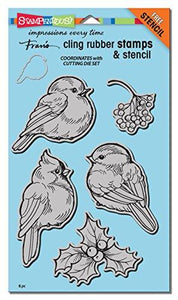 STAMPENDOUS CRS5092 Cling Rubber Winter Tweets Stamp Set with Template