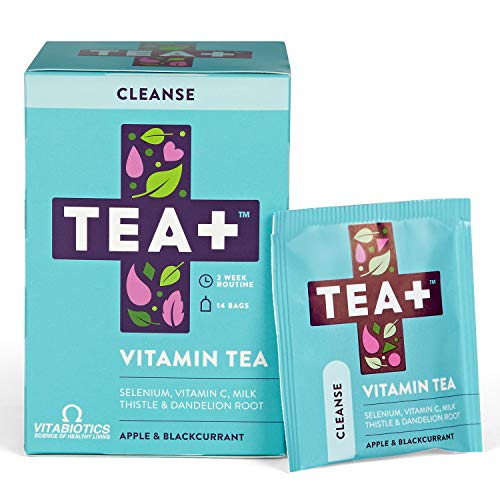 TEA+ (Tea Plus) Cleanse Vitamin TEA - Green Herbal Tea Bags with Selenium Biotin Supplement - Apple Blackcurrant Fruit Flavour - Pack of 2 x 14 Day Supply