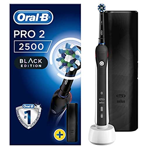 Oral-B Pro 2 2500 CrossAction Electric Toothbrush Rechargeable Powered by Braun, 1 Handle, 2 Modes Including Gum Care, 1 Toothbrush Head, Travel Case, 2-Pin UK Plug, Colour May Vary