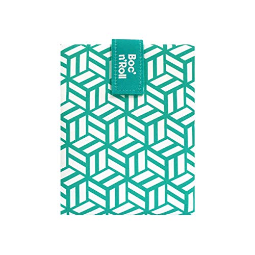 Roll'eat Boc'n'Roll- Tiles Gòtic Green - Reusable sandwich holder, Food bag for snacks, convertible into tablecloth, adjustable, foldable, ecological and washable, BPA free