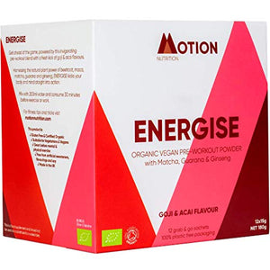 Energise | Organic Pre Workout Powder | Goji & Acai Flavour | with Matcha, Guarana, Ginseng, Maca and Beetroot | 100% Vegan | Contains 12 x 15g Servings