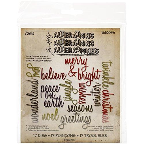 Sizzix Script Holiday Words Thinlits Dies by Tim Holtz, 17-Pack