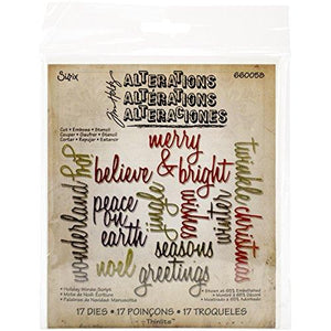 Sizzix Script Holiday Words Thinlits Dies by Tim Holtz, 17-Pack