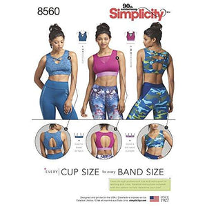 Simplicity Pattern 8560 Misses' Knit Sports Bras With Bodice Options SEWING PATTERN, Sizes 30A-44G