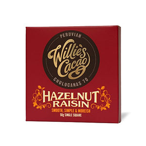 Willie's Cacao Peruvian 70 Hazelnut and Raisin 50 g (Pack of 6)