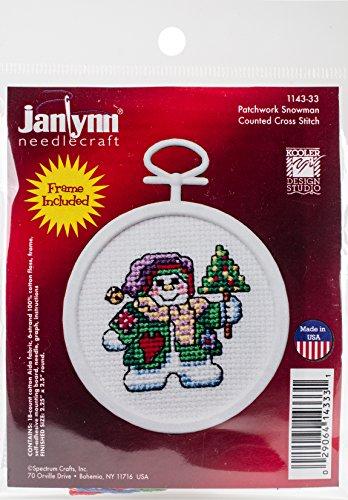 Patchwork Snowman Mini Counted Cross Stitch Kit-2.5" Round 18 Count