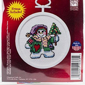 Patchwork Snowman Mini Counted Cross Stitch Kit-2.5" Round 18 Count