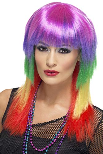 Smiffys Rainbow Rocker Wig Long with Fringe - Multi-Coloured