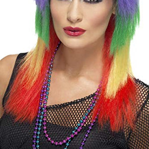 Smiffys Rainbow Rocker Wig Long with Fringe - Multi-Coloured
