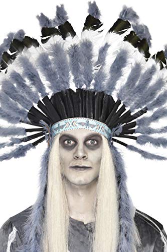 Smiffys Ghost Town Indian Headdress with Feathers - Grey