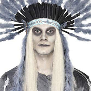 Smiffys Ghost Town Indian Headdress with Feathers - Grey