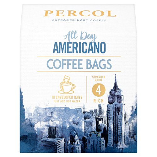 PERCOL All Day Rainforest Alliance Americano Coffee Bags Rich, Smooth, Full-Bodied Flavour - Single-Serve Coffee 10 Bags (Pack of 3)