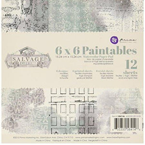 Prima Marketing 584146 Salvage District Paintable Watercolor Paper Pad (12/Pack), 6" by 6", Multicolor
