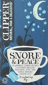 Clipper Organic Infusion Snore and Peace Organic Chamomile, Lemon Balm and Lavender Enveloped 20 Teabags 30 g (Pack of 6)