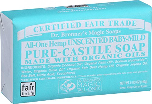 Pack of 4 x Dr. Bronner's Pure Castile Soap - Fair Trade and Organic - Bar - All One Hemp - Unscented - Baby Mild - 5 oz