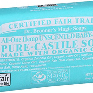 Pack of 4 x Dr. Bronner's Pure Castile Soap - Fair Trade and Organic - Bar - All One Hemp - Unscented - Baby Mild - 5 oz
