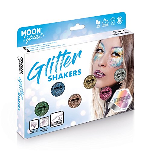 Holographic Glitter Shakers by Moon Glitter – 100% Cosmetic Festival Glitter for Face, Body, Nails, Hair and Lips - 5g - Boxset