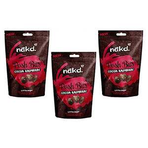 Cocoa Raspberry - Nakd Posh Bits Raw Fruit Nut Treats - Gluten Wheat Dairy Sugar Free Sharing Bag 130g (Pack of 3)