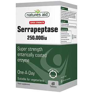 Natures Aid Serrapeptase 250,000iu, Super Strength Enteric Coated Enzyme, Suitable for Vegans, 60 Tablets
