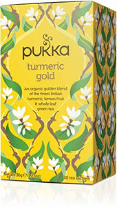 Pukka Turmeric Gold, Organic Herbal Tea with Lemon & Whole Leaf Green Tea (4 Pack, 80 Tea bags)