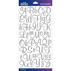 Sticko Alphabet Glitter Script Stickers, Small, Silver
