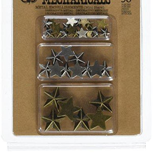 Prima Marketing 963354 Mini Stars Finnabair Mechanicals Metal Embellishments (36/Pack), Multicolor