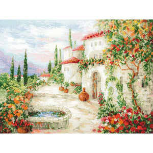 RIOLIS 1472 14 Count at the Fountain Counted Cross Stitch Kit, 15.75" by 11.75", Multicolor