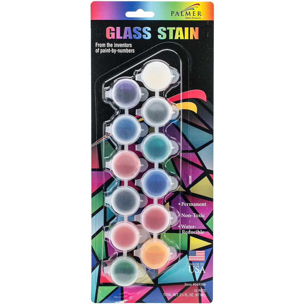 Palmer 56136-6 Glass Stain Paint Pots (12 Pack), Multicolor