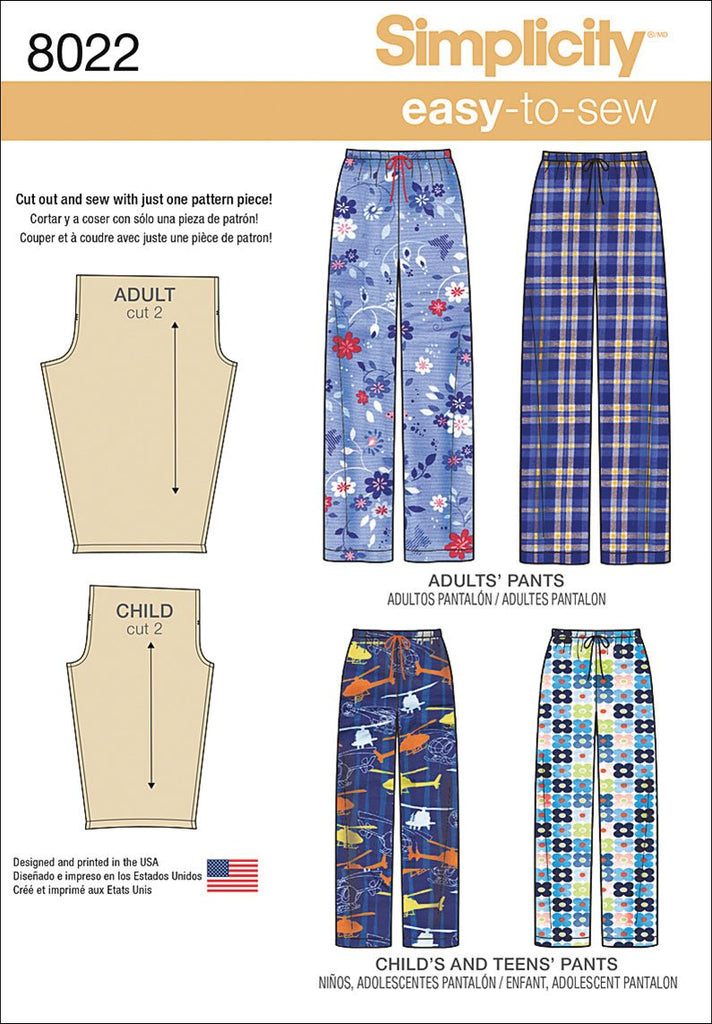 Simplicity Patterns Child's, Teens' and Adults Pants Size: A (Xs - L / Xs - XL), 8022