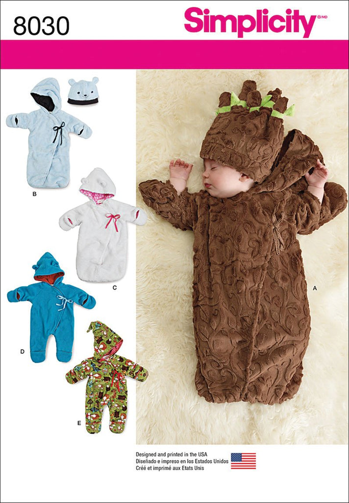 Simplicity Patterns Fleece Baby Buntings and Hats Size: A (Xxs-Xs-S), 8030