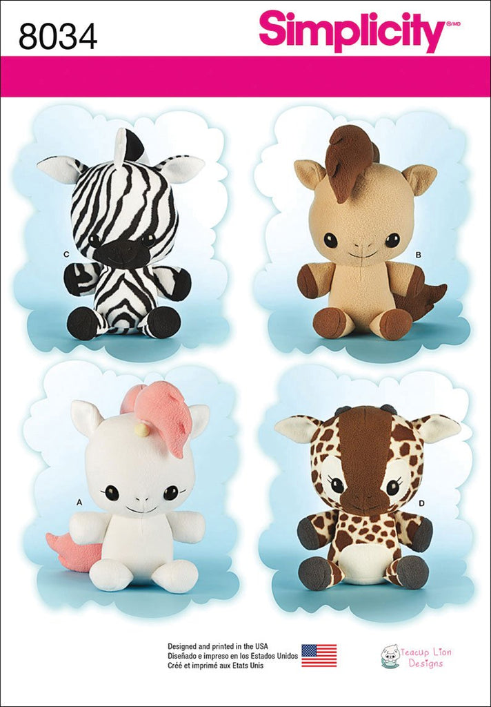 Simplicity Patterns Animal Stuffies Size: Os (One Size), 8034
