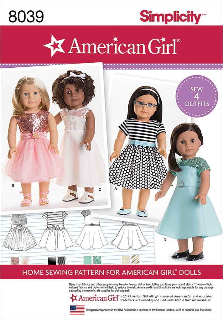 Simplicity Patterns American Girl Doll Clothes for 18 Inch Doll Size: Os (One Size), 8039